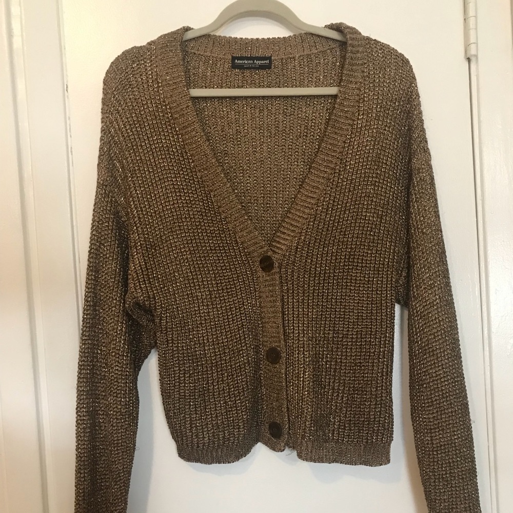 gold metallic fisherman cardigan
